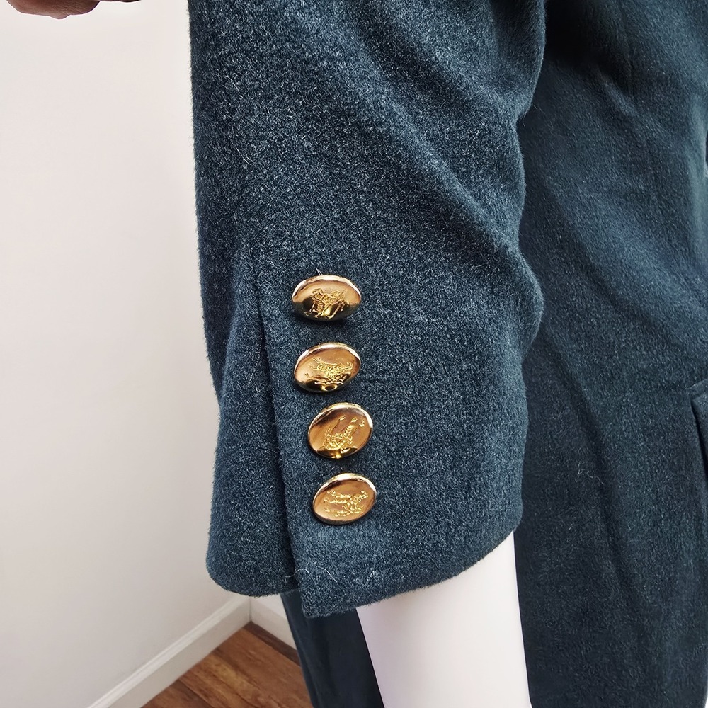 Burberrys England Blazer Jacket Size 10 Wool Cashmere Double Breasted Green Prep - Picture 6 of 16